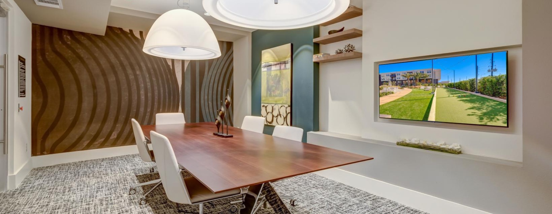 a conference room with a large table